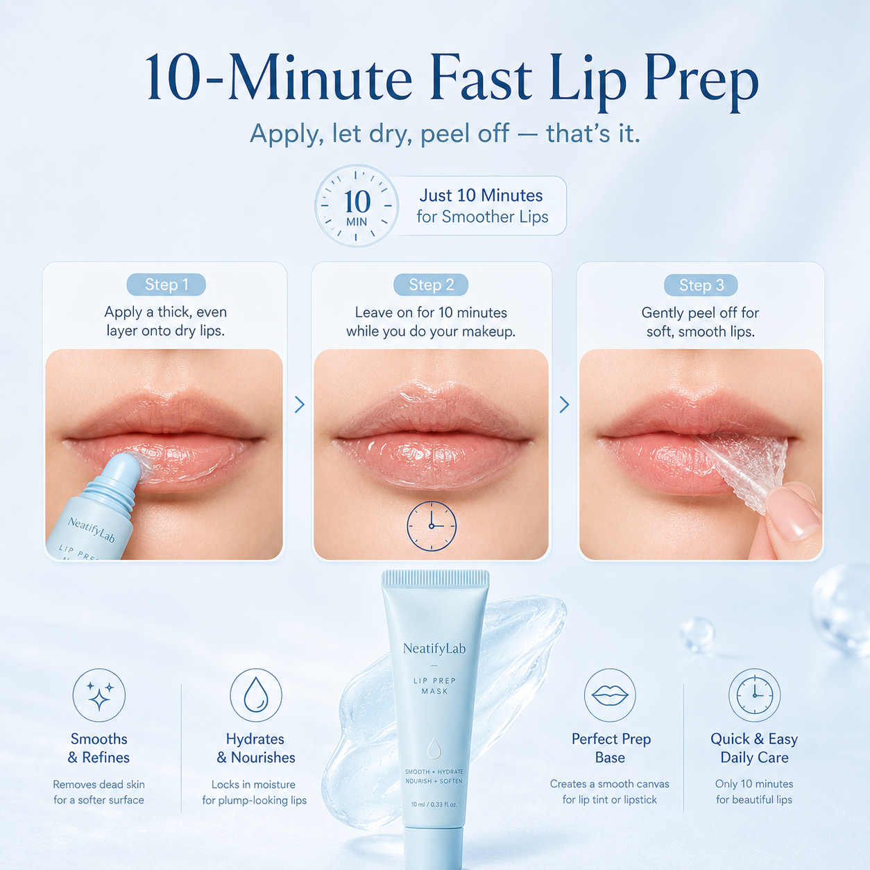 Cooling Peel-Off Lip Prep Mask, 10-Minute Smooth Hydrating Lip Mask
